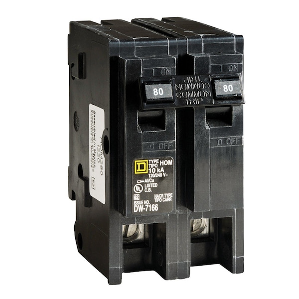 Miniature Circuit Breaker, HOM Series, 80A, 2 Pole, 120/240V AC, 10kA